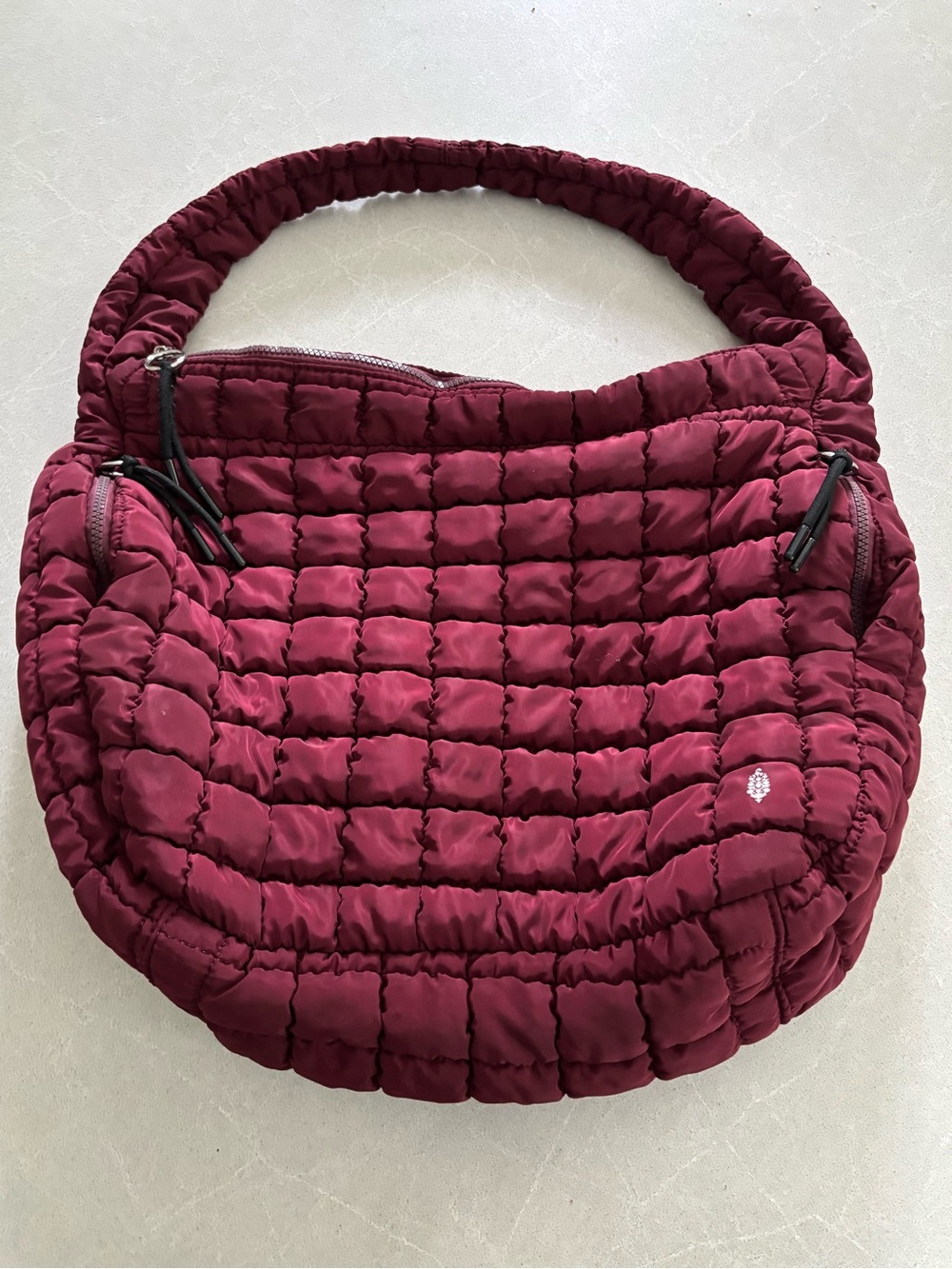 Free People FP Movement Quilted Carryall Bag Mulberry Burgundy Puffer Tote